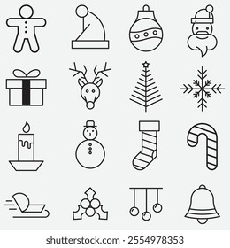 Christmas icon set. thin line vector contains such icons as Santa Claus.