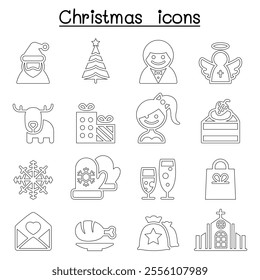 Christmas icon set in thin line style