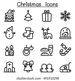 Christmas icon set in thin line style