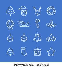 Christmas icon set. Thin line style christmas vector icons. Linear style