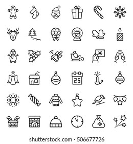 Christmas icon set in thin line style. Vector symbols.