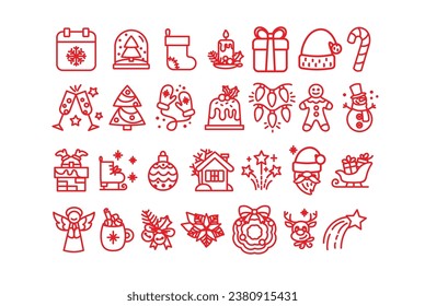 Christmas icon set. Christmas traditional attributes. Vector.