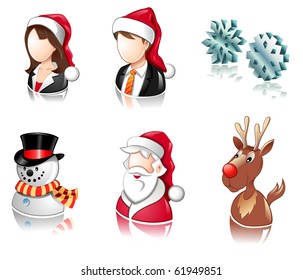 Juego de iconos de Navidad con usuarios, santa y ciervo