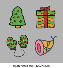christmas icon set. vector set about mittens, ham, christmas tree and gift icons set.