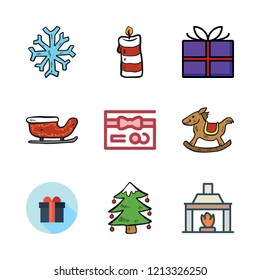 christmas icon set. vector set about candle, sled, snowflake and rocking horse icons set.