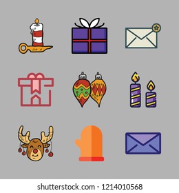 christmas icon set. vector set about gift, bauble, candle and envelope icons set.