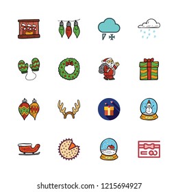 christmas icon set. vector set about christmas wreath, gift card, christmas sock and bauble icons set.