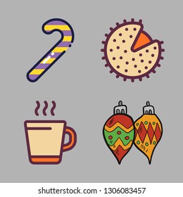 christmas icon set. vector set about candy cane, hot drink, bauble and chestnut icons set.