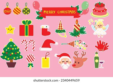 Weihnachtssymbol Set Vektorgrafik Cartoon flach Farbe Stil.