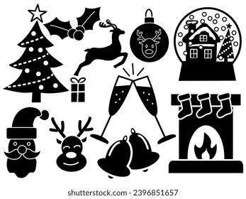 Icono de Navidad conjunto de arte vectorial - árbol de Navidad nieve globo Santa campanas mistletoe etc.
