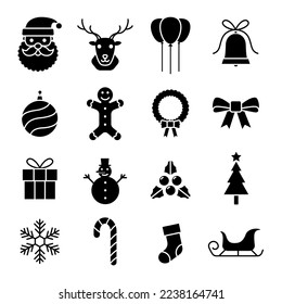 Christmas icon set vector black olor isolated on white background. Christmas icon.