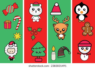 Christmas icon set. Christmas vector set. Childish style. Cute. Kawaii.