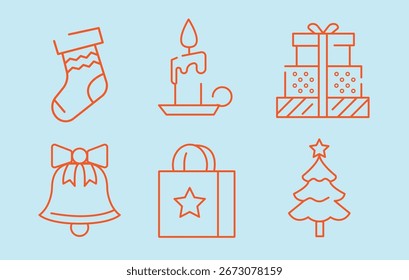 Weihnachtssymbolsatz, Vektorkontur-Designgrafik 