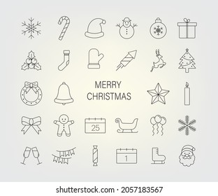 Christmas icon set white background simple line design  