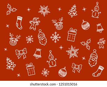 Christmas Icon Set. White outlines icons.