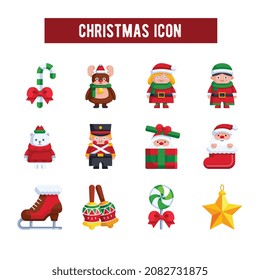 Christmas Icon Set Winter Holiday and New Year symbols icon set. Vector Illustration 