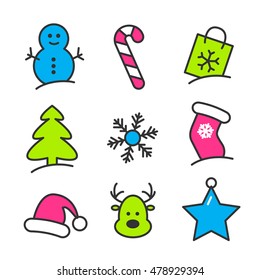 Christmas icon set. Xmas and winter holidays elements. Flat design vector