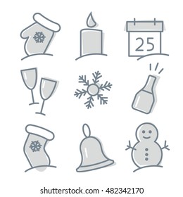 Christmas icon set. Xmas and winter holidays elements. Flat design vector