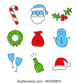 Christmas icon set. Xmas and winter holidays elements. Flat design vector.