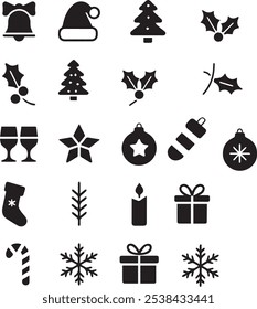 christmas icon sets silhouette vector