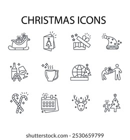 Conjunto de iconos de Navidades. Vector. Trazo editable. Signo de estilo lineal para usar Diseño web, logotipo. Ilustración de símbolo.