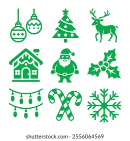 Christmas icon silhouette vector illustration bundle, perfect for enhancing your holiday projects. Includes a wide variety of festive icons in clean vector style, ideal for web, print, and social medi