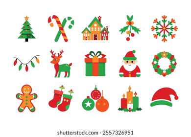 Christmas icon silhouette vector illustration bundle, perfect for enhancing your holiday projects. Includes a wide variety of festive icons in clean vector style, ideal for web, print, and social medi