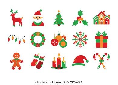 Christmas icon silhouette vector illustration bundle, perfect for enhancing your holiday projects. Includes a wide variety of festive icons in clean vector style, ideal for web, print, and social medi