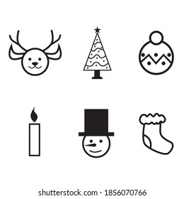 christmas icon symbol. 6 sets of christmas icon designs with line art styles