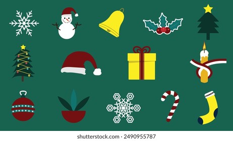 Christmas icon symbols set pack vector illustration. merry Christmas decorative elements.