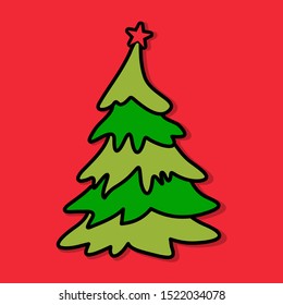 Christmas icon with Christmas tree. Vector illustration.