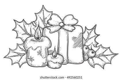 Christmas icon. Vector hand drawn of christmas decorations isolated on white background