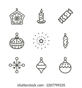christmas icon vector line set