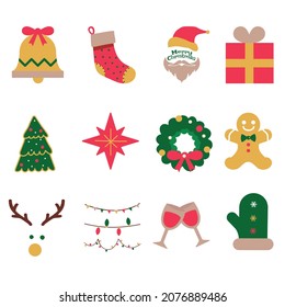 Conjunto de vectores de icono de Navidad. Colección de signos de ilustración de Año Nuevo. Símbolo o logotipo de sombrero de vacaciones.