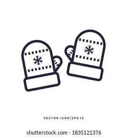 Christmas Icon - Winter Gloves Icon Vector Design Outline Style on White Background. EPS 10