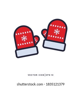 Christmas Icon - Winter Gloves Icon Vector Design Filled Outline Style on White Background. EPS 10