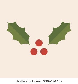 Christmas iconic mistletoe with green leaves and circular red berries vector flat art