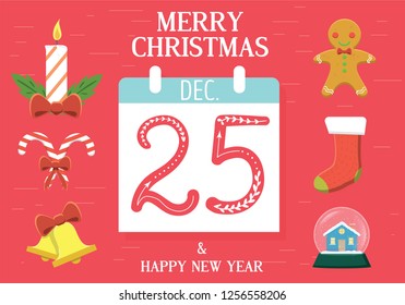 Christmas icons. Christmas is an annual festival commemorating the birth of Jesus Christ, observed primarily on December 25 as a religious and cultural celebration among billions of people.