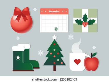 Christmas icons. Christmas is an annual festival commemorating the birth of Jesus Christ, observed primarily on December 25 as a religious and cultural celebration among billions of people.