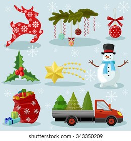 Christmas Icons and attributes vector image design set for you illustration, design, postcards, labels, stickers and other creative needs. 