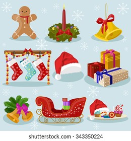 Christmas Icons and attributes vector image design set for you illustration, design, postcards, labels, stickers and other creative needs. 