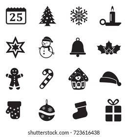 Christmas Icons. Black Flat Design. Vector Illustration. 