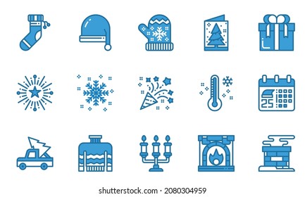 Christmas Icons Blue Line Vector Illustration, winter, snow, christmas day