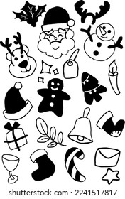 christmas icons brush hand sketch black white