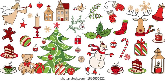 Sammlung von Weihnachtssymbolen, Hintergrund, Muster