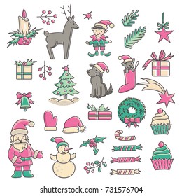 Christmas icons collection. Isolated illustrations- perfect for stickers, cards, badges 