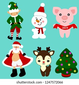 Christmas icons. Collection. Santa. New Year. Symbol. Christmas decoration. Vector illustration