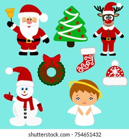 Christmas icons. Collection. Santa. New Year. Christmas decoration. Vector illustration