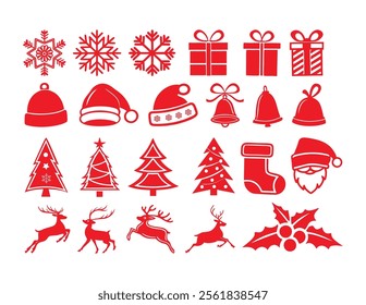 Christmas Icons Collection -Trees-Santa Hats-Snowflakes-Reindeers-and Festive Decorations-Christmas Icons