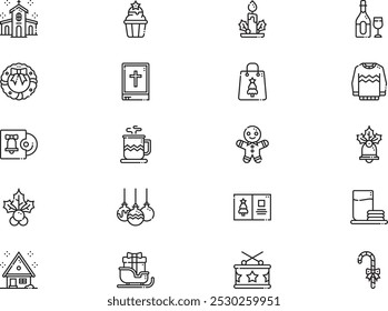 Christmas icons collection is a vector illustration with editable stroke.